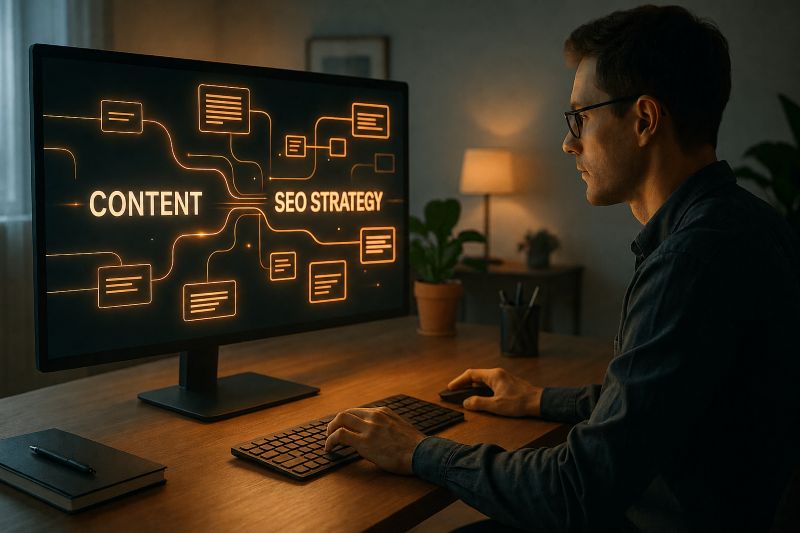 SEO content strategy and copywriting planning shown on a desktop screen