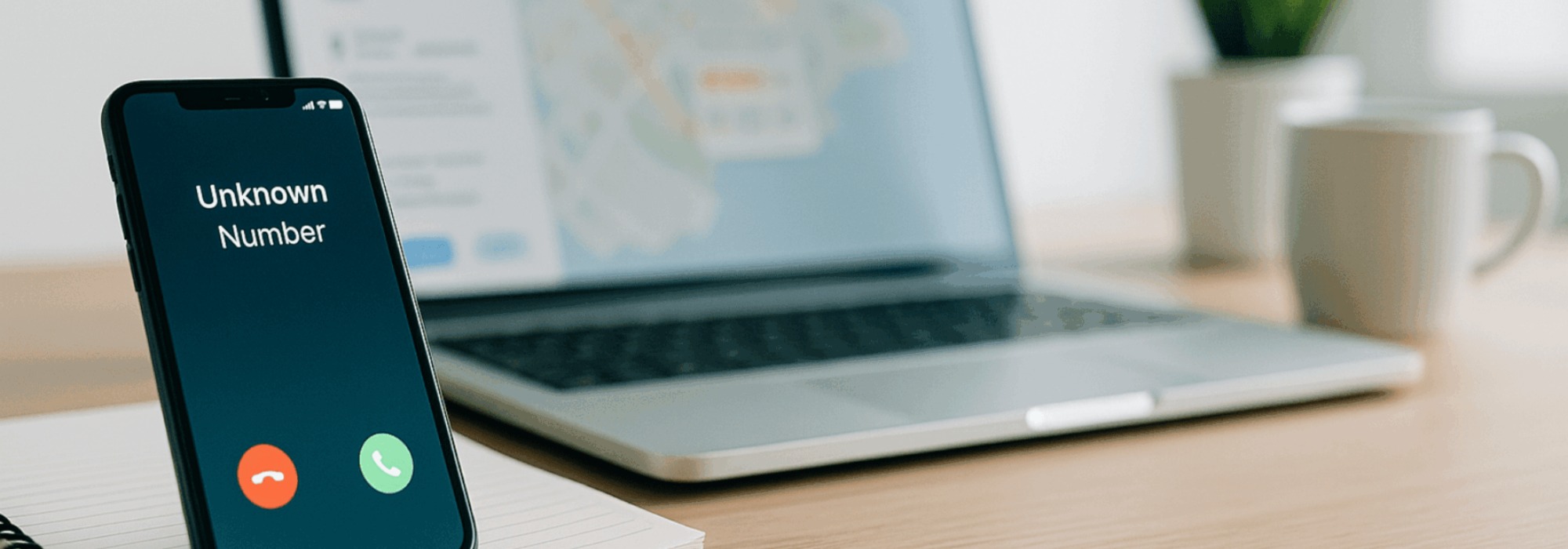 Smartphone showing an incoming business call beside a laptop with maps, representing AI-driven local lead readiness.