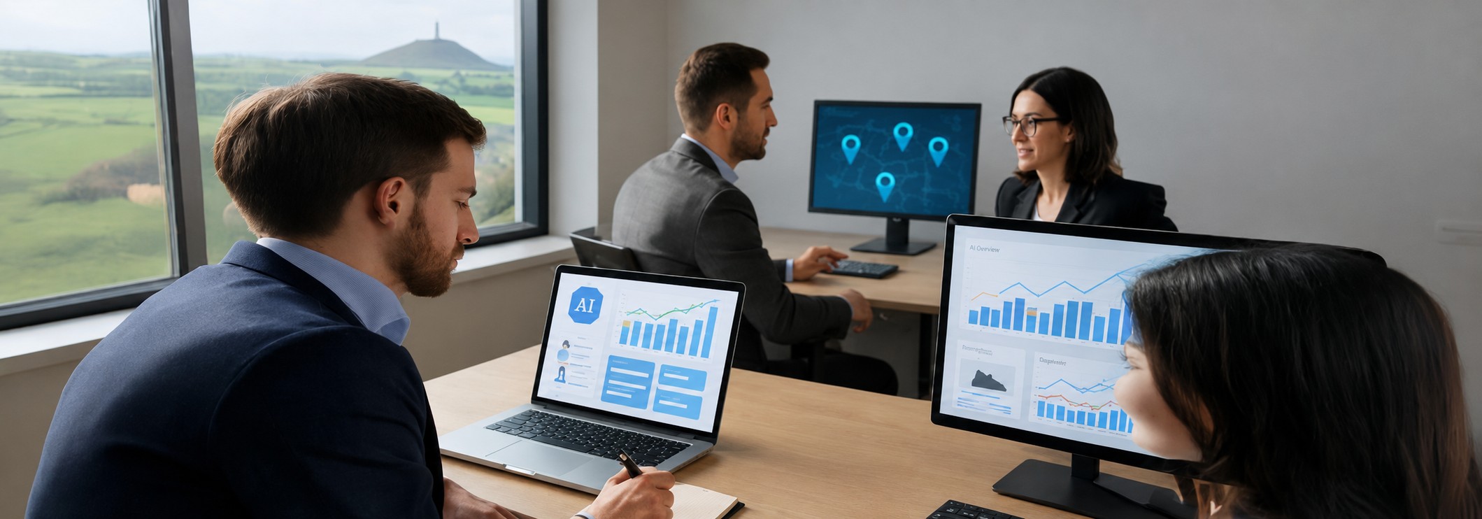 SEO and digital marketing professionals working in a Somerset office